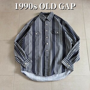 90s OLD GAP ストライプ　ワークシャツ　ブラック　L