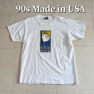 90s USA製 RIVER MAID アート　Tシャツ シングルステッチ L