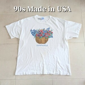 90s USA製 nantucket フラワー　Tシャツ XL Hanes　ヴィンテージ