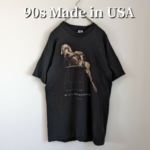 90s USA製 WILLIAM WEGMAN　Tシャツ シングルステッチ ブラック L　ウィリアムウェグマン