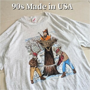 90s USA製　美術家　アート　Art Wear　人間狩り　Tシャツ シングルステッチ XXL