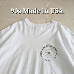 90s USA製 HAWAII　フラワー　Tシャツ シングルステッチ　L