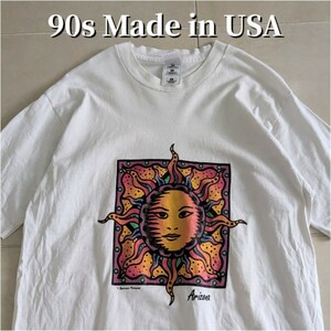 90s USA製　Arizona　アート　太陽　Tシャツ シングルステッチ M