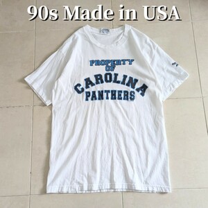 90s USA製 Reebok　カロライナパンサーズ　カレッジ　Tシャツ シングルステッチ　L