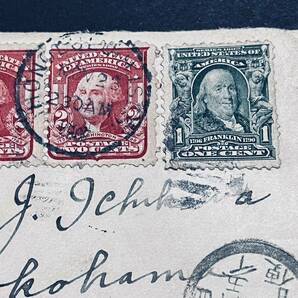 1907年 ハワイ移民発使用例 米国切手3枚貼 ホノルル消印 福島県宛 オアフ島発 中身入り エンタイアの画像2