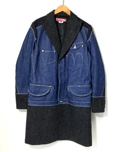 JUNYA WATANABE COMME des GARCONS MAN ウールツイード チェスターコート ジャケット Sサイズ ブルー系 ジュンヤワタナベ アウター A3228◆