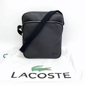 ラコステ ショルダーバッグ 美品 斜め掛け コンパクト ミニショルダー ワンポイント 旅行 袋付き ブラック系 LACOSTE 鞄 DF9965■の画像1
