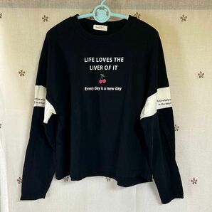 ロンT 160 黒 Tシャツ ジュニア キッズ 150 長袖 ロゴプリント ロンT 長袖Tシャツ 黒 ブラック Tシャツ 長袖