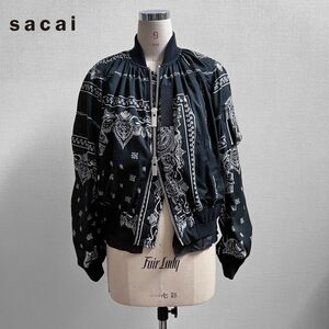 sacai サカイ ペイズリー柄ブルゾン 2019ss MA-1 ボンバージャケット ネイビー バンダナ 