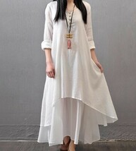 シンプルな重ね着風ロング丈ワンピやわらか春夏素材★新品★大きいサイズ★Vネックすっきりワンピ_画像2