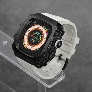 【高品質】Apple Watch 高級メタルケース クリスタルボタン シリコンベルト バンド ブラック/ホワイト Ultra/9/8/7/6/5/4/se 44/45/49mm