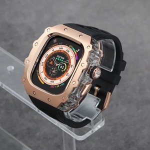 【高品質】Apple Watch 高級メタルケース クリスタルボタン シリコンベルト バンド Rゴールド/ブラック Ultra/9/8/7/6/5/4/se 44/45/49mm