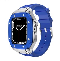 期間限定価格【高品質】Apple Watch DW5600 高級メタリックケース + シリコンベルト バンド ブルー/シルバー/Blue 8/7/6/5/4/se 44mm 45mm_画像1