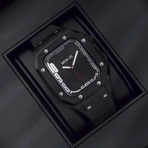 期間限定価格【高品質】Apple Watch DW5600 高級メタリックケース + シリコンベルト バンド ブラック/ブラック 8/7/6/5/4/se 44mm 45mm 