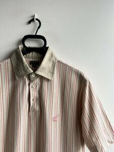 【美品】Henry Cotton's ポロシャツ メンズ M マルチストライプ ベージュ 綿100% ヘンリー コットンズ