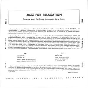 e3206/LP/米/ヌードジャケ/Marty Paich, Larry Bunker, Joe Mondragon/Jazz For Relaxationの画像2