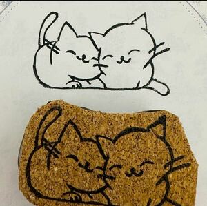 【限定sale！！持ち手無し！です】寄り添い猫　癒し　消しゴムはんこ　スタンプ　ハンコ　ハンドメイド　手作り