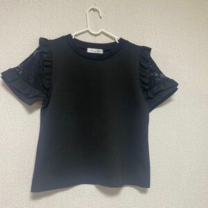 REAmyMINX☆袖レース編みデザインカットソー・半袖 Tシャツ 半袖Tシャツ トップス ブラック