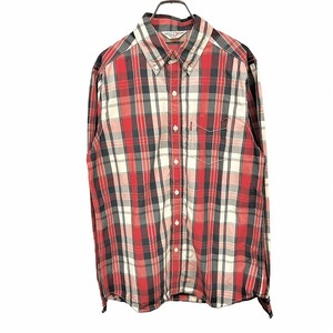 リーバイス レッドタブ Levi's RED TAB シャツ チェック ボタンダウン 長袖 胸ポケット 綿100% L レッド 赤×紺×オフホワイト メンズ