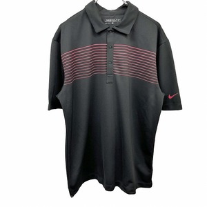 ナイキ ゴルフ NIKE GOLF ポロシャツ ボーダー 半袖 リングそっとボタン留め 裾の両サイドにスリット ポリ100% L ピンク ピンク×黒 メンズ