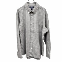 ランズエンド LANDS END 微起毛 シャツ ピンストライプ ボタンダウン 長袖 胸ポケット ロングテール 綿100% XL LL ヘザーグレー メンズ_画像1