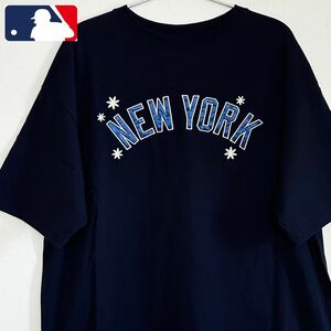 【極美品】激レア MLB ニューヨーク・ヤンキース 刺繍 ロゴ Tシャツ 半袖 Lサイズ ネイビー ドジャース LA
