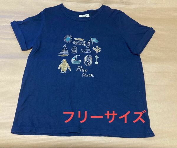 古着　emago フリーサイズ 半袖　Tシャツ　紺色