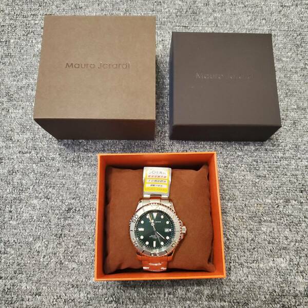 新品 マウロジェラルディ Mauro Jerardi 腕時計 MJ061-4 メンズ ソーラー ステンレスバンド アナログ シルバー グリーン