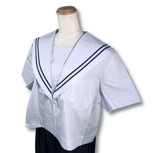 【新品未使用品】セーラー夏服上衣&おまけスカート1着★学生服*前開き*白襟*ネイビー2ライン*白色*ホワイトボディ*175B*19号(SE175B)