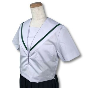 【新品未使用品】セーラー夏服上衣&おまけスカート1着★学生服*横開き*白襟*グリーン1ライン*白色*ホワイトボディ*150A*9号(SH150A)