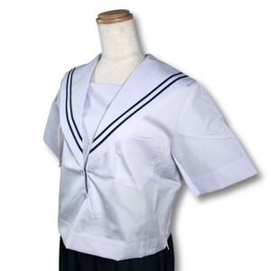 【新品未使用品】セーラー夏服上衣&おまけスカート1着★学生服*横開き*白襟*ネイビー2ライン*白色*ホワイトボディ*165A*15号(SF165A)