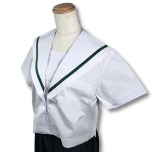 【新品未使用品】セーラー夏服上衣&おまけスカート1着★学生服*横開き*白襟*グリーン1ライン*白色*ホワイトボディ*155A*11号(SJ11G)