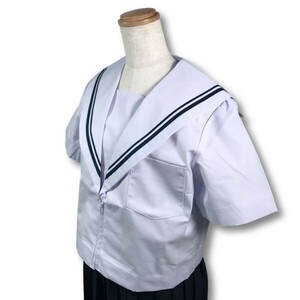 【新品未使用品】セーラー夏服上衣&おまけスカート1着★学生服*前開き*白襟*ネイビー2ライン*白色*ホワイトボディ*155A*11号(SO155A)