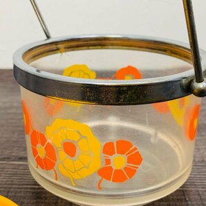 昭和レトロ◆ガラスコップ 2種類4個 プラスチックキャニスター 花柄 グラスコップ オレンジ系 ポップ◆O0330の画像10