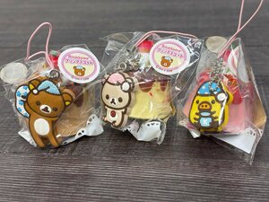  unopened * Rilakkuma squishy 3 piece set ①ko Rilakkuma yellow ito wrist wrap sweets pudding mascot Rilakkuma*F0393