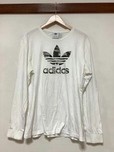 ち1367 adidas originals アディダスオリジナルス ロゴTシャツ 長袖Tシャツ XO ホワイト ロンT カモフラプリント 長袖カットソー