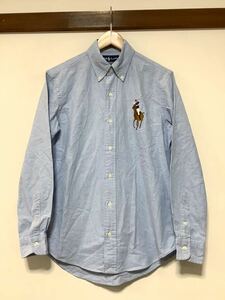 ち1388 Ralph Lauren ラルフローレン ビッグポニー オックスフォード 長袖シャツ M サックスブルー ボタンダウン カスタムフィット