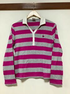 chi1390 le coq sportif Le Coq окантовка рубашка-поло с длинным рукавом L женский розовый лиловый / серый Logo вышивка 