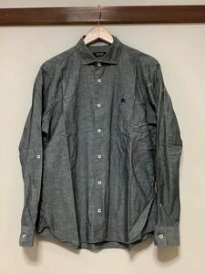 つ1333 BURBERRY BLACK LABEL バーバリーブラックレーベル 無地 長袖シャツ 3 グレー コットンリネン 2way