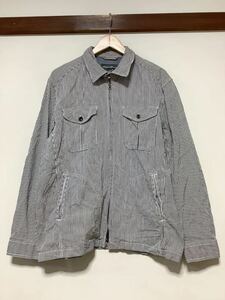 と1317 Eddie Bauer エディーバウアー ストライプ ワークジャケット スプリングジャケット M ホワイト/グレー スウィングトップ 綿麻