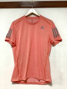 は1379 adidas running アディダスランニング メッシュ半袖Tシャツ M ロゴプリント ドライ 速乾 climalite ピンクオレンジ