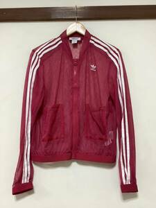 ち1383 adidas アディダス メッシュトラックジャケット トラックトップ M レディース ピンクパープル ロゴプリント ダンス ストリート