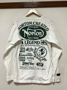 ぬ1304 Norton ノートン 長袖Tシャツ ロンT XL ホワイト/グリーン フロッキープリント 