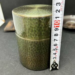 #8489-A  【銅製品】 純銅 尚美堂 茶筒 茶托 セット おまけつき 銅茶托 茶さじ 現状品の画像5