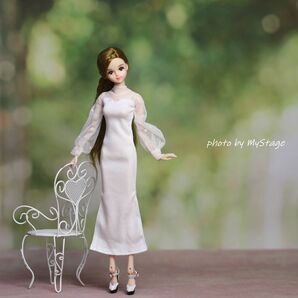 人形服msdr-24-144 白いバルーンスリーブロングタイトワンピース momokoの画像1