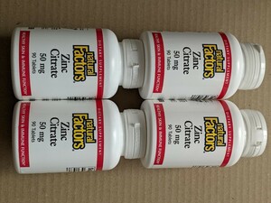 　natiral Factors Zinc Citrate 50mg 90Tablets 亜鉛キレート　4個セット