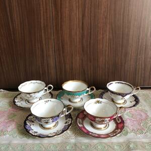 HOYA 　Bone China　 絵変わり 　カップ&ソーサー 　5客セット 