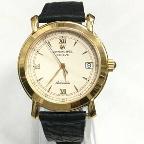 【動作品】RAYMOND WEIL レイモンド ウェイル GENEVE 2800 腕時計 デイト 自動巻き 18KGP ゴールドカラー 裏スケの画像1