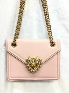 DOLCE＆GABBANA ドルチェ＆ガッバーナ DEVOTION ディヴォーション チェーンショルダー バッグ レザー ピンク 中古