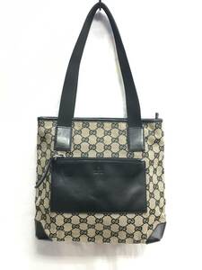 GUCCI グッチ 019.0402 GGキャンバス トートバッグ ハンドバッグ ベージュ系×ブラック 中古品